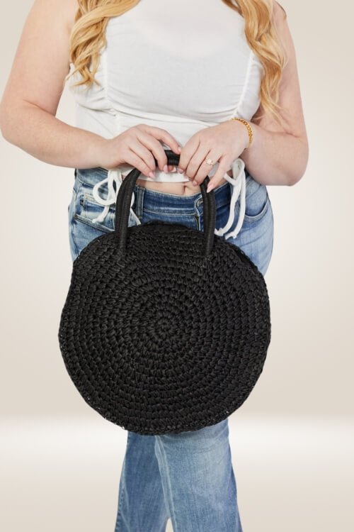 Eco Chic Black Straw Rattan Handbag - TGC Boutique - Handbags