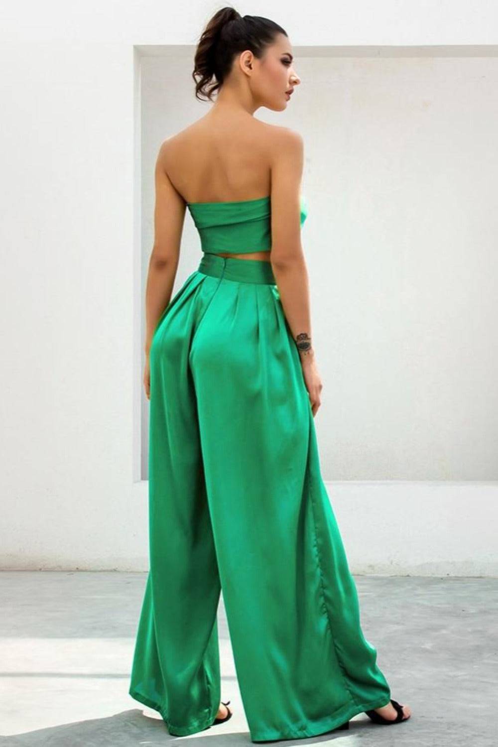 Emerald Green Strapless Wide Leg Pants Jumpsuit Set - TGC Boutique - 2 Piece Set