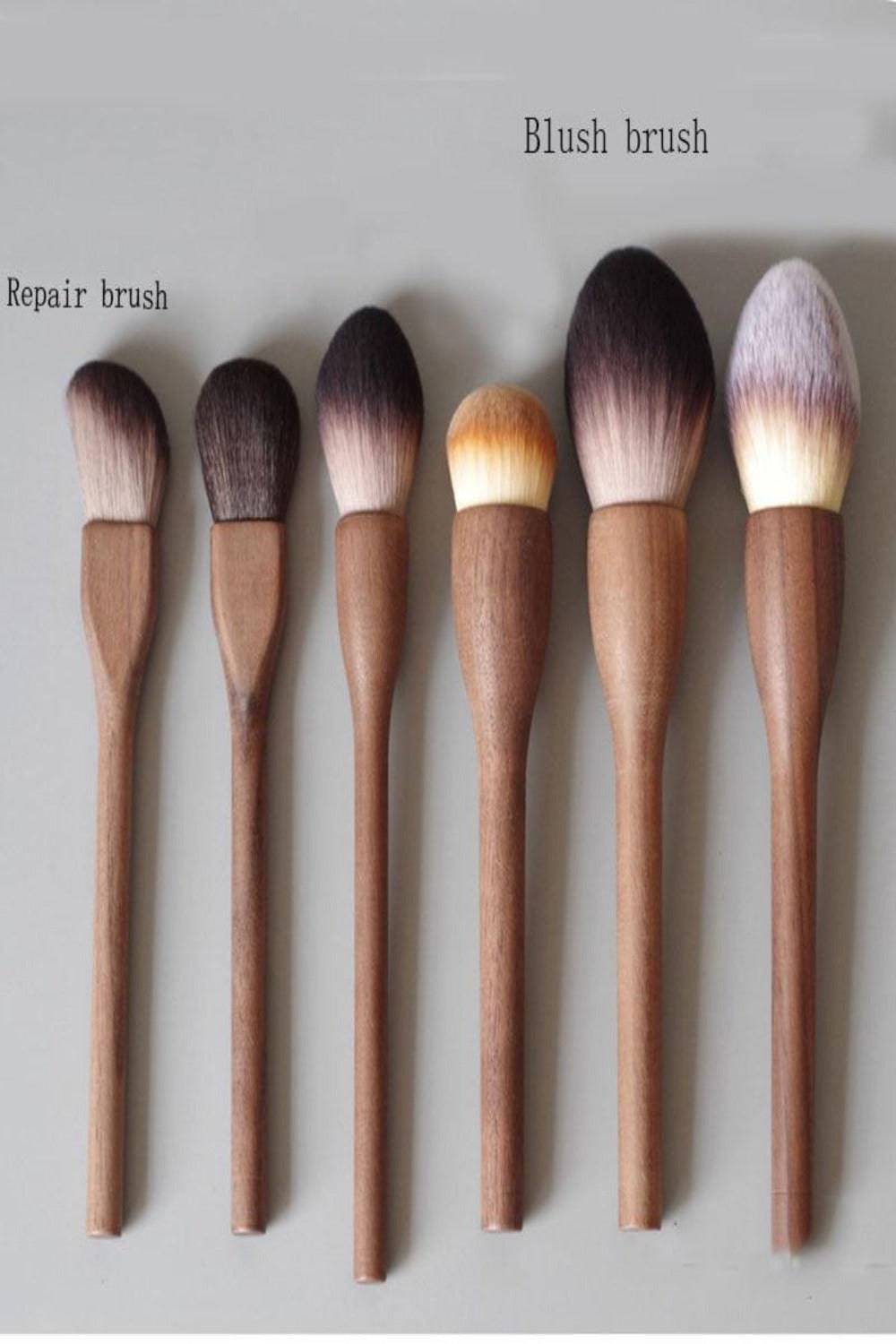 European Vintage Wood Loose Powder Makeup Brush Set - TGC Boutique - Makeup Brush Set