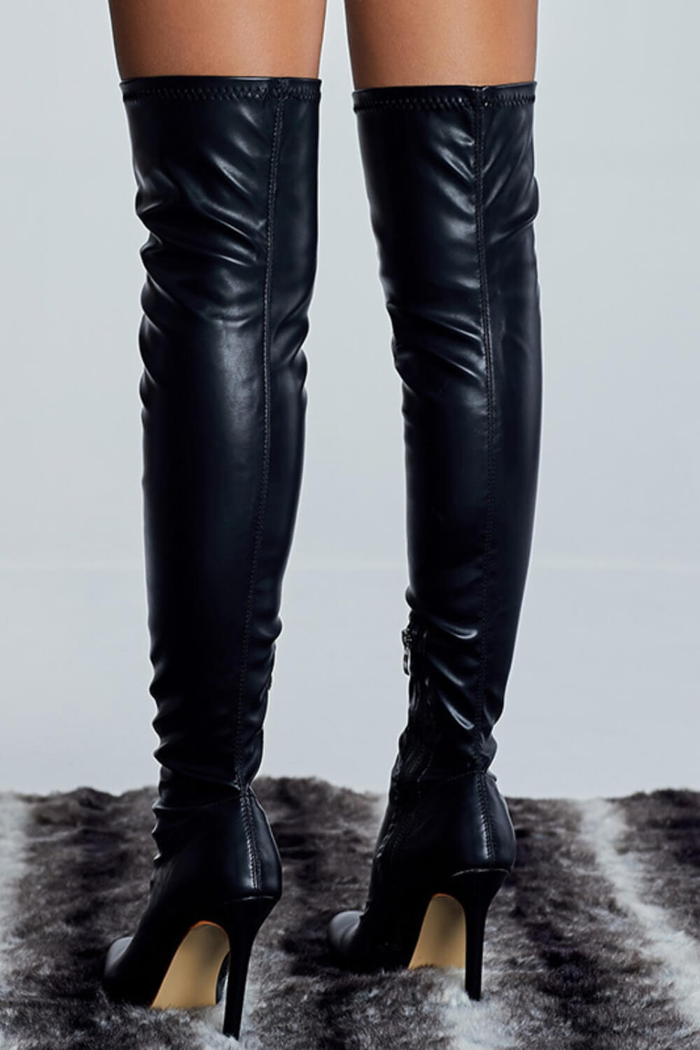 Faux Leather Black Over The Knee Boot - TGC Boutique - Boots