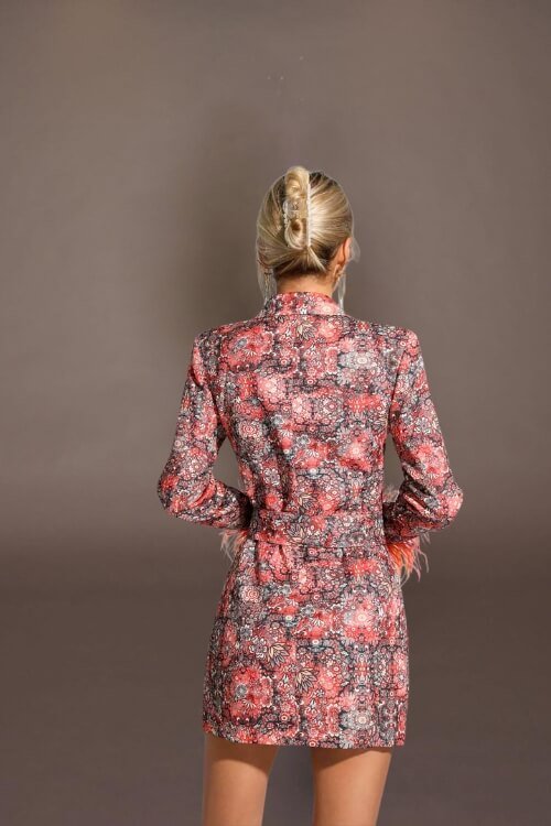 Fiery Feather-Trim Floral Blazer Dress - TGC Boutique - Blazer Dress