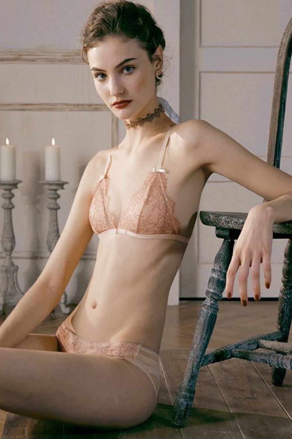 Floral French Lace Underwear Wire-Free Bra Lingerie Set - TGC Boutique - Pink Lingerie