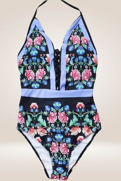 Floral Halter High Cut One Piece Swimsuit - TGC Boutique - Swimsuit