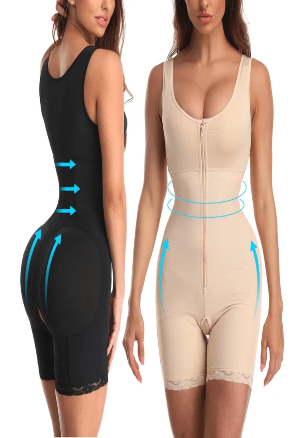 Champagne Firm Tummy Compression Bodysuit Shaper With Butt