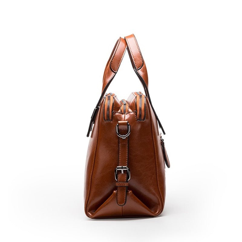 Genuine Cowhide Leather Brown Satchel bag - TGC Boutique - Handbags