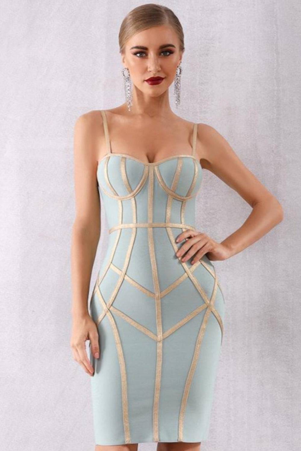 Geometric Body Contour Bandage Bodycon Midi Dress - TGC Boutique Geometric Body Contour Bandage Bodycon Midi Dress - TGC Boutique