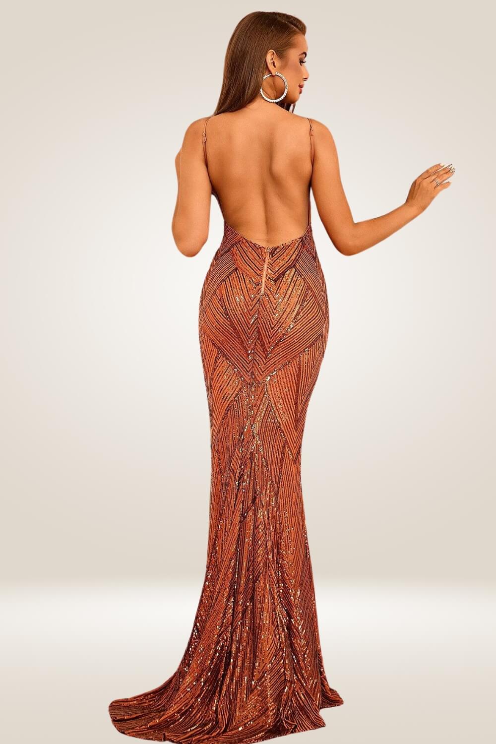 Geometric Sequin Copper Orange Maxi Dress - TGC Boutique - maxi dress