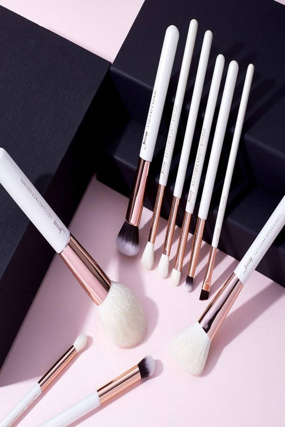 10 Piece White & Chrome Silver Makeup Brush Set – beautypopcosmetics