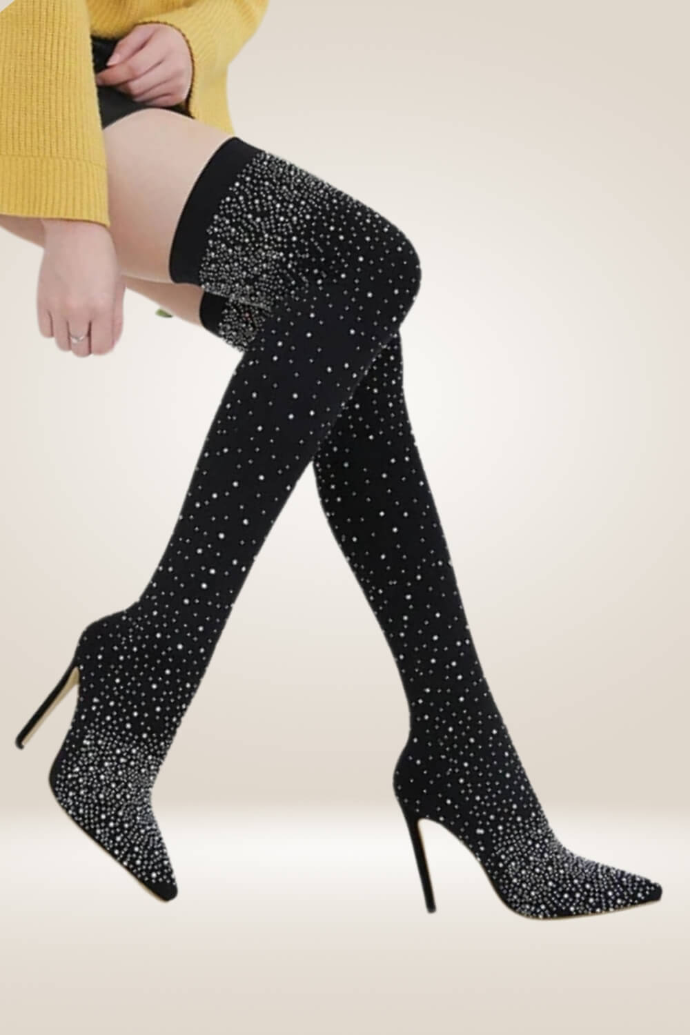 Glitter High Heels Black Over The Knee Boots - TGC Boutique - Boots
