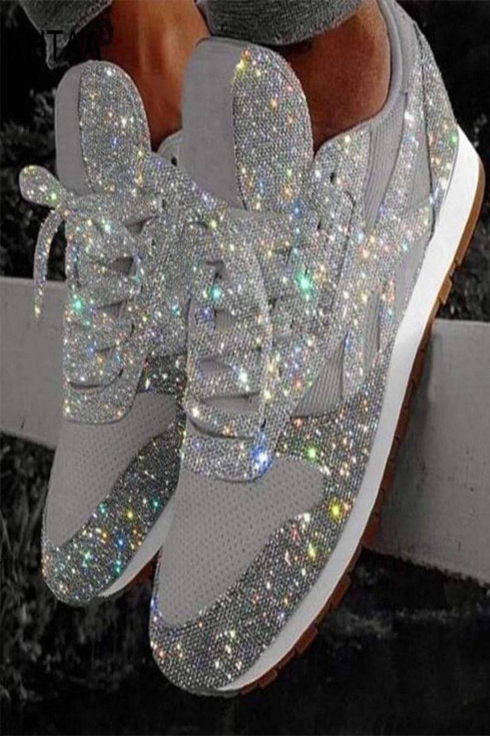 Glitter Me Up Flat Sparkly Lace Up Sneakers - TGC Boutique - Shoes