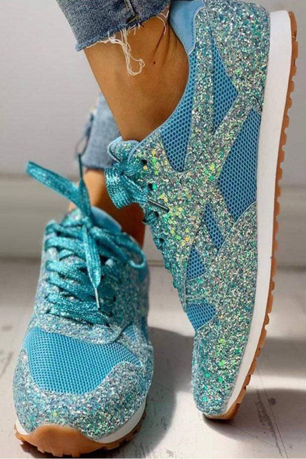 Glitter Me Up Flat Sparkly Lace Up Sneakers - TGC Boutique - Shoes