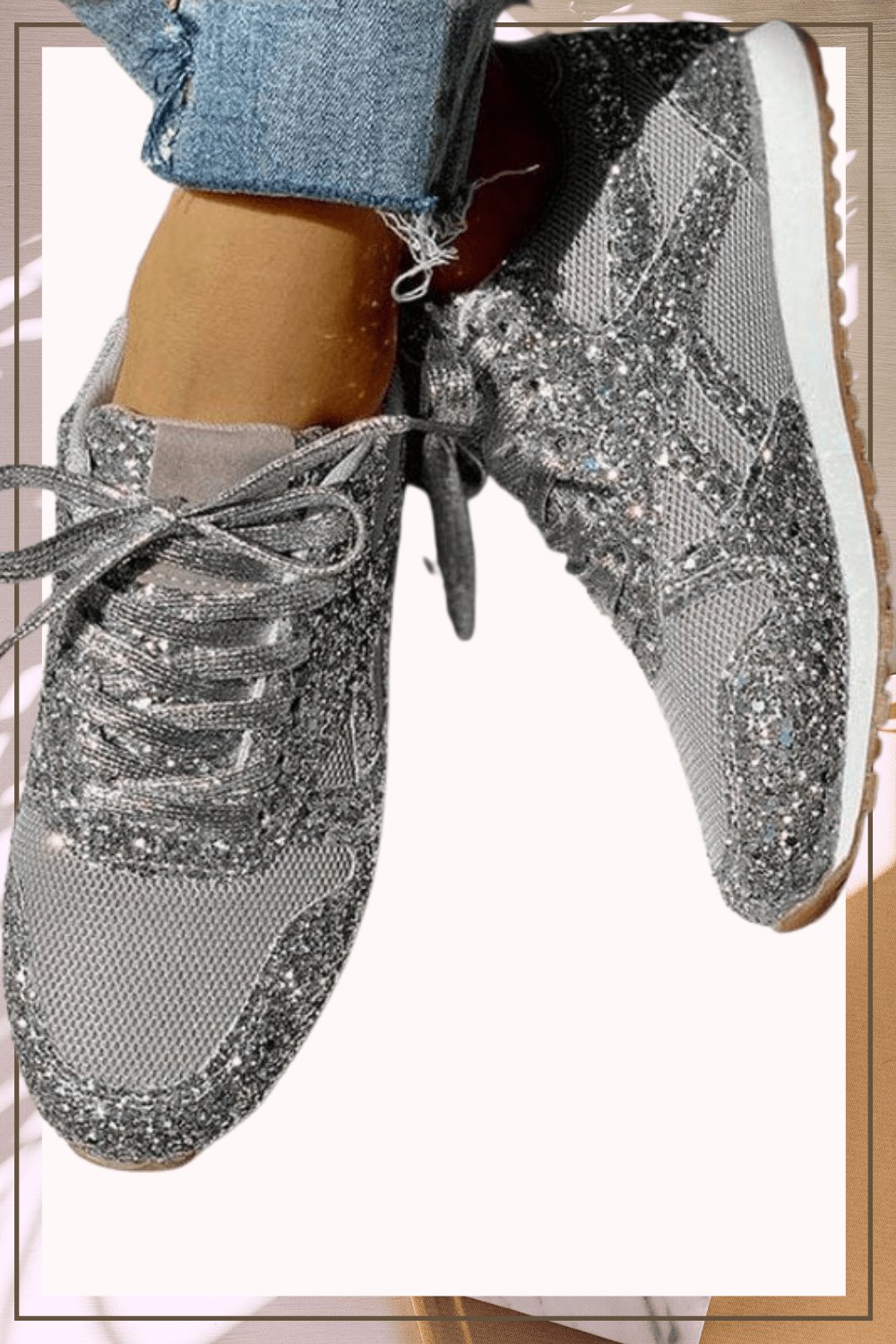 Glitter Me Up Flat Sparkly Lace Up Sneakers Silver / 4