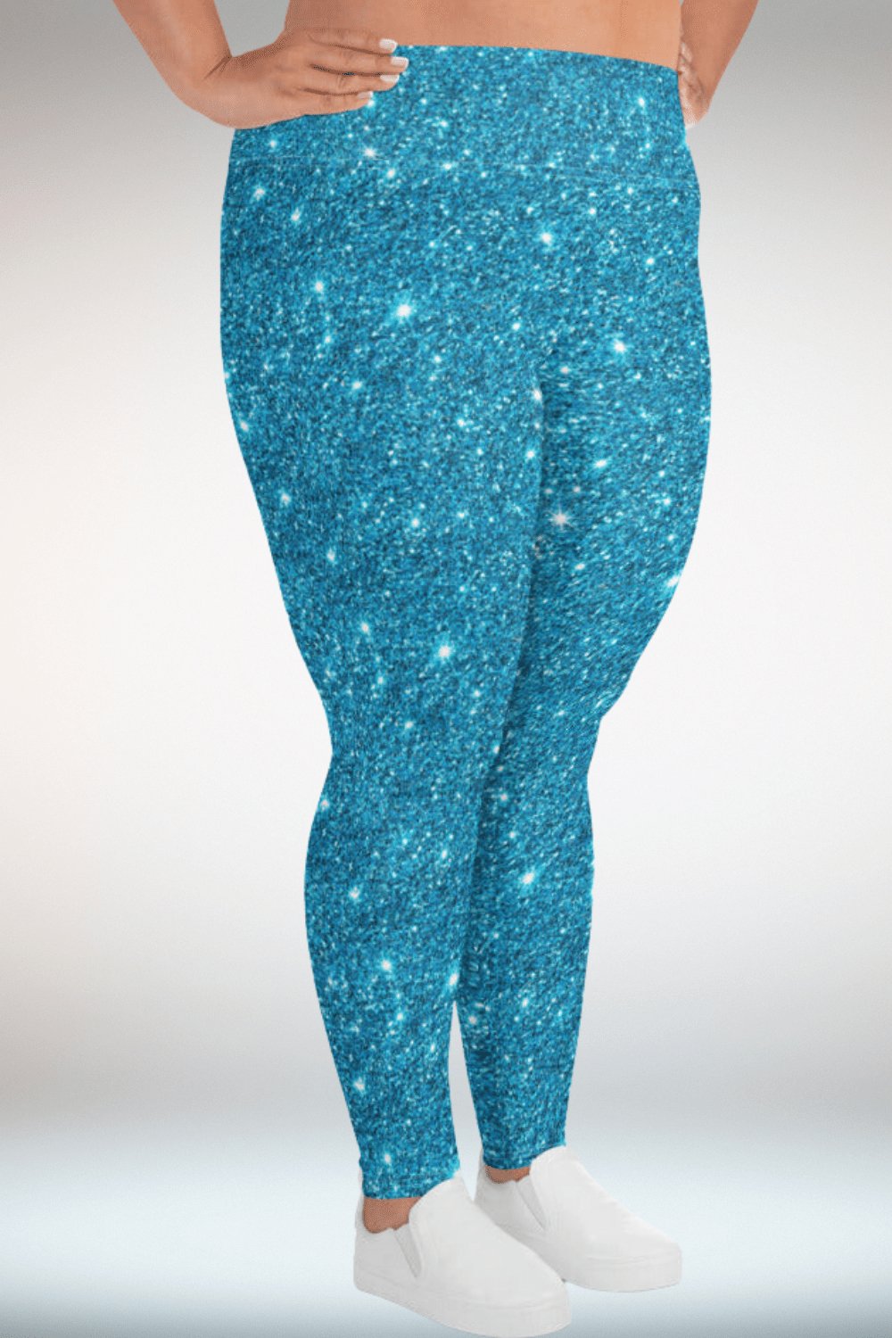 Glitter Print Blue Plus Size Leggings - TGC Boutique - Leggings