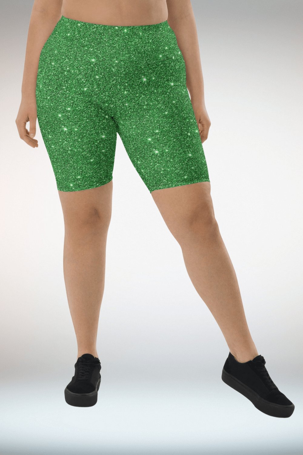 Glitter Print Green Biker Shorts