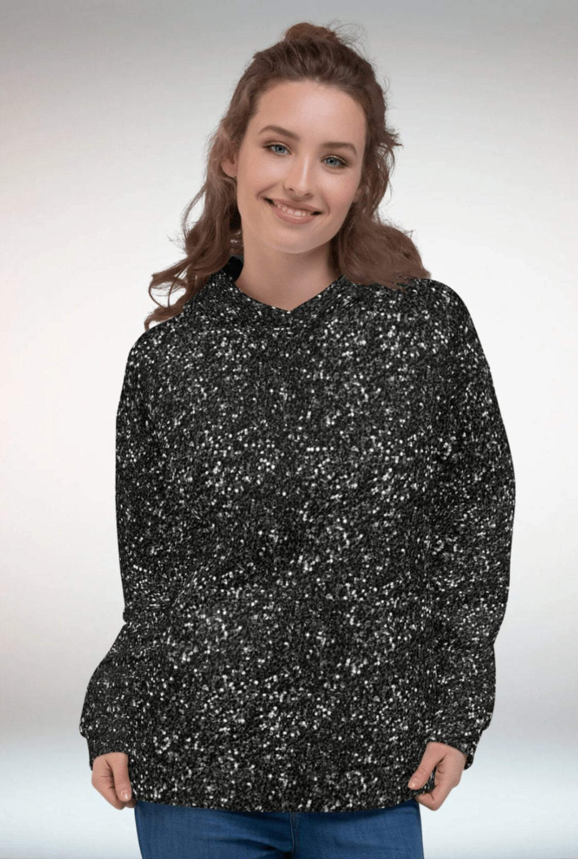 Glitter Print Oversized Black Hoodie - TGC Boutique - Hoodie
