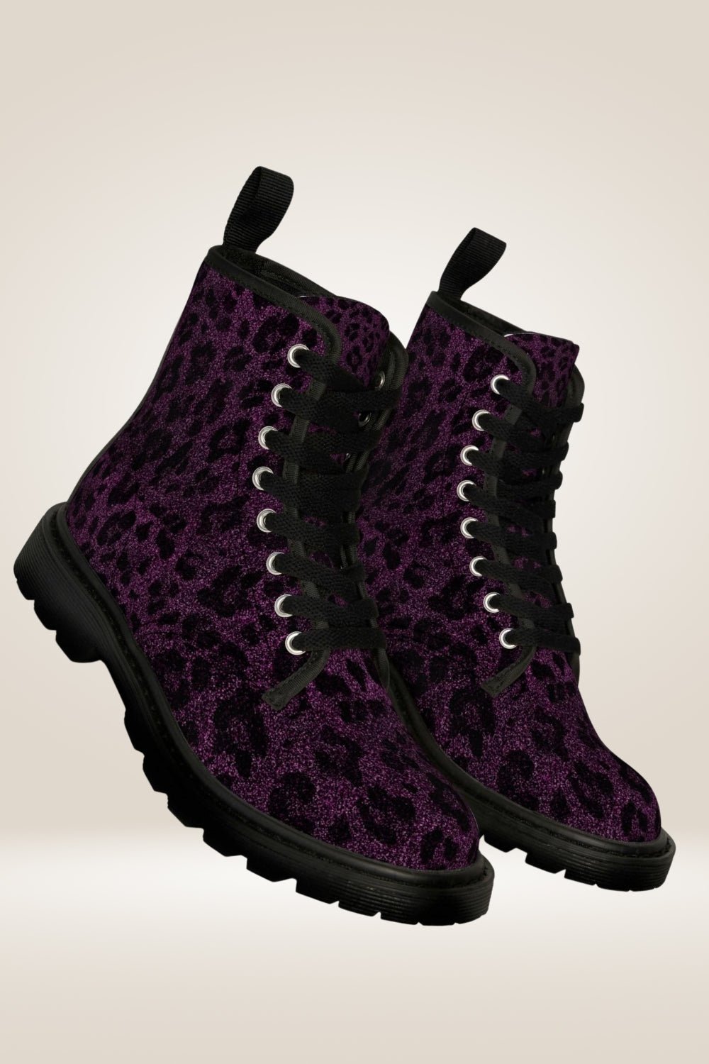 Glitter Print Purple Combat Boots - Black Sole - TGC Boutique - Combat Boots