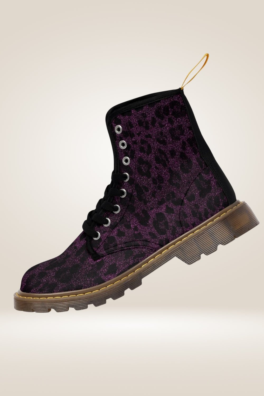 Glitter Print Purple Combat Boots - Brown Sole - TGC Boutique - Combat Boots