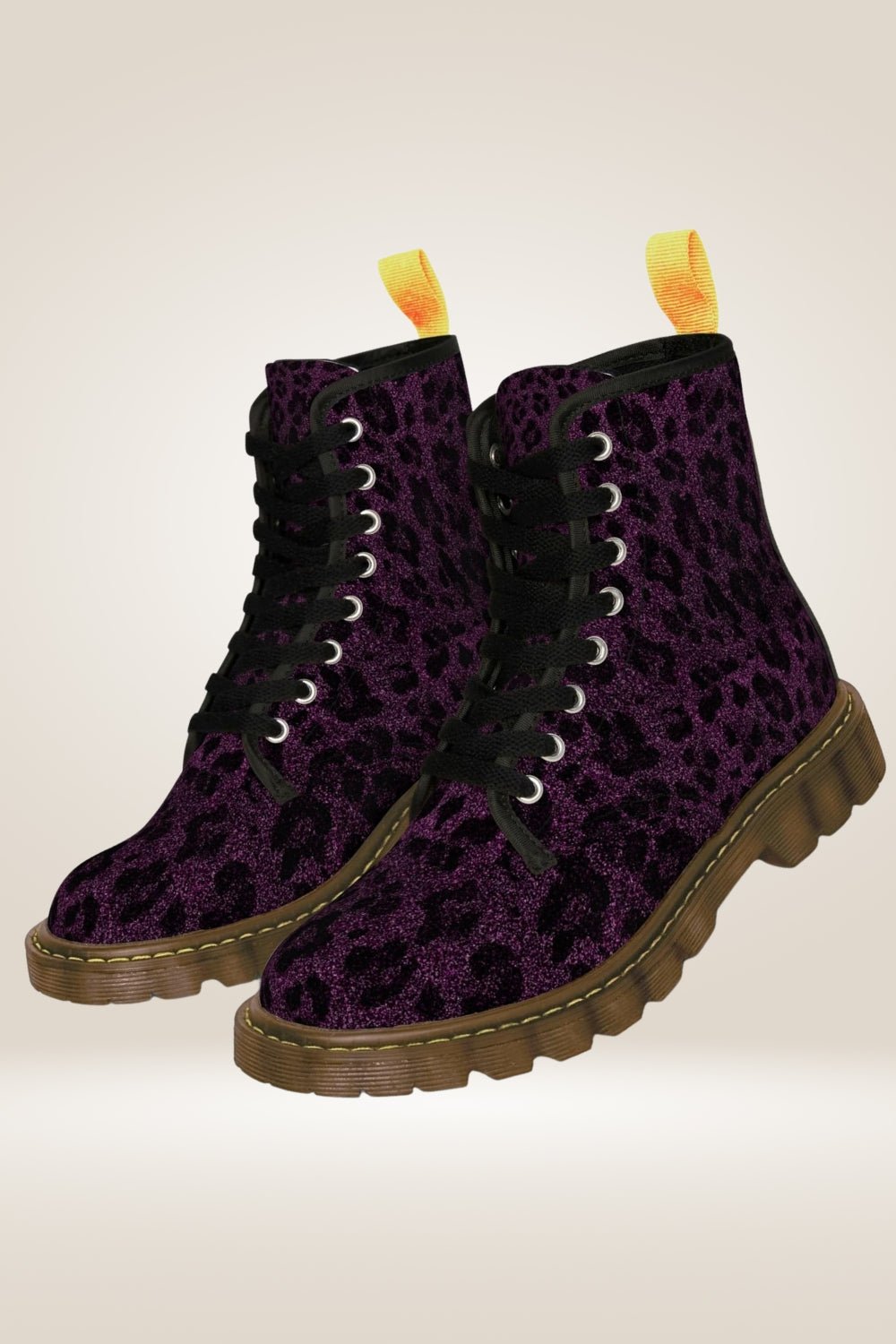Glitter Print Purple Combat Boots - Brown Sole - TGC Boutique - Combat Boots