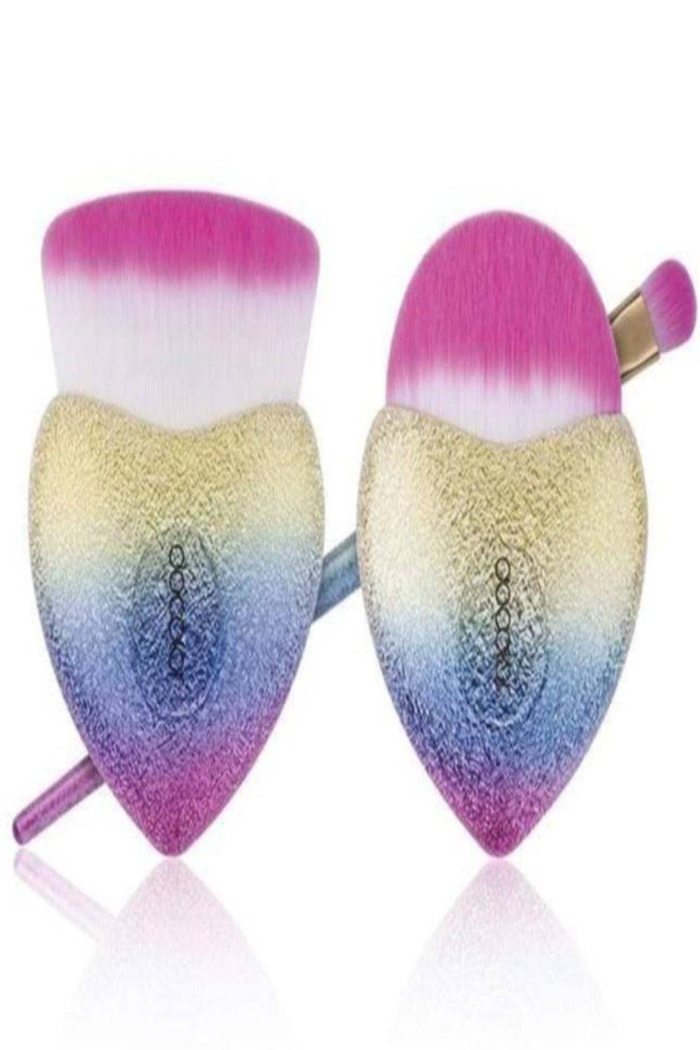 Glitter Rainbow Heart Cupid Makeup Brush Set - 3 Pack - TGC Boutique - Makeup Brushes