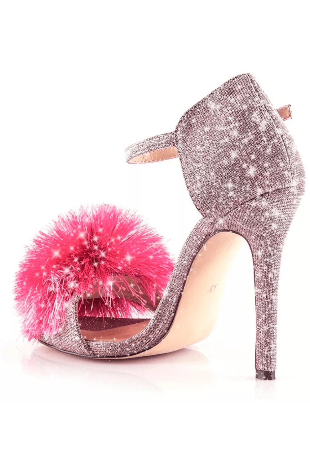 Glitter Stiletto High Heel Pink Sandals With Fluffy Fur Shoes - TGC Boutique - Pink Heels