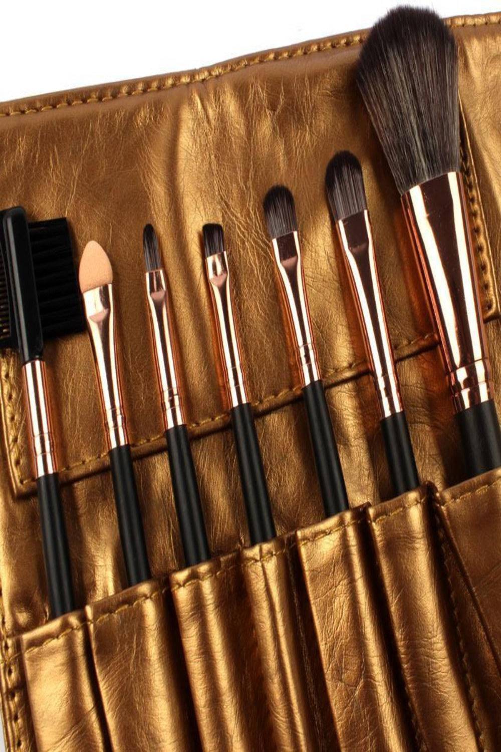 Golden Breeze Essential Makeup Brush Set With Gold Faux Leather Case - 7 Pack - TGC Boutique - Makeup Brushes