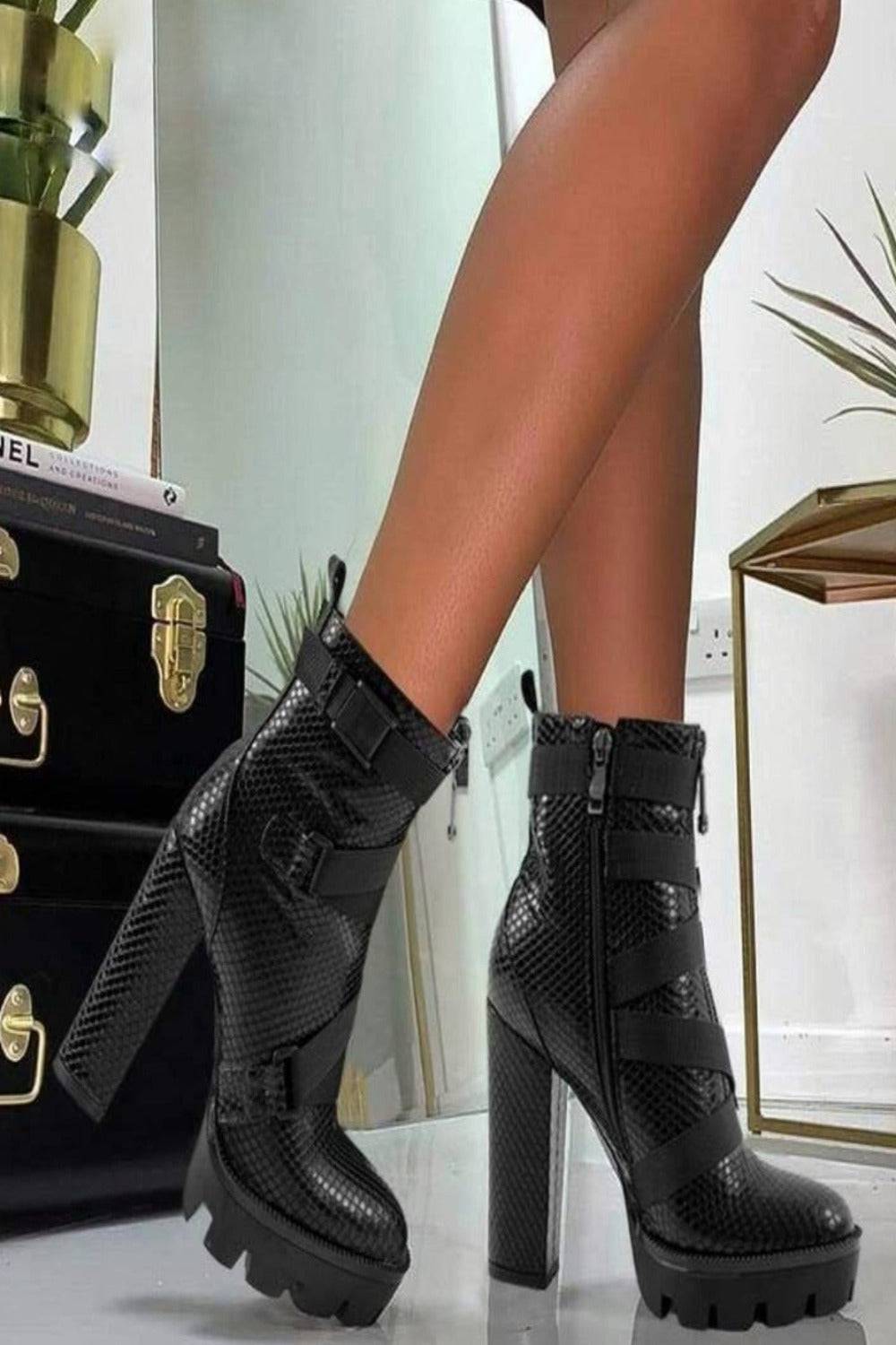 Goth High Heels Platform Ankle Boots - TGC Boutique - Black Boots