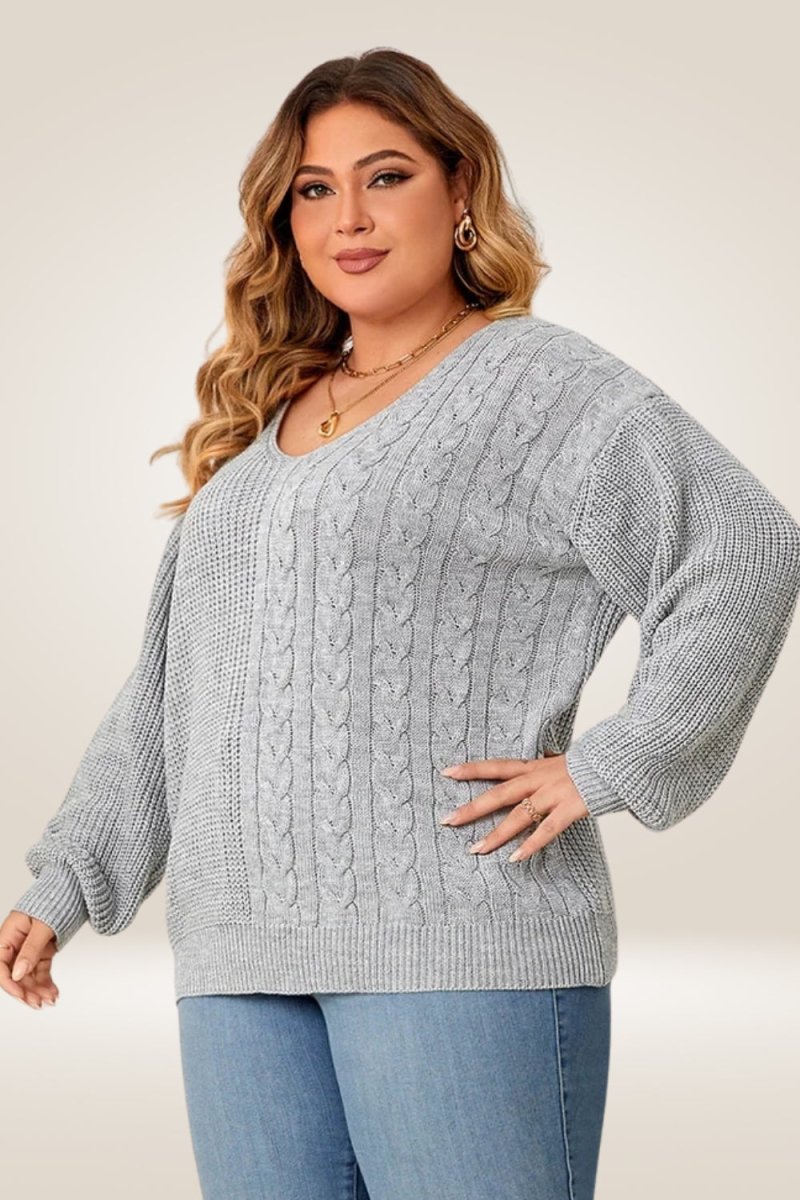 Gray Knitted Plus Size Sweater - TGC Boutique - Sweater