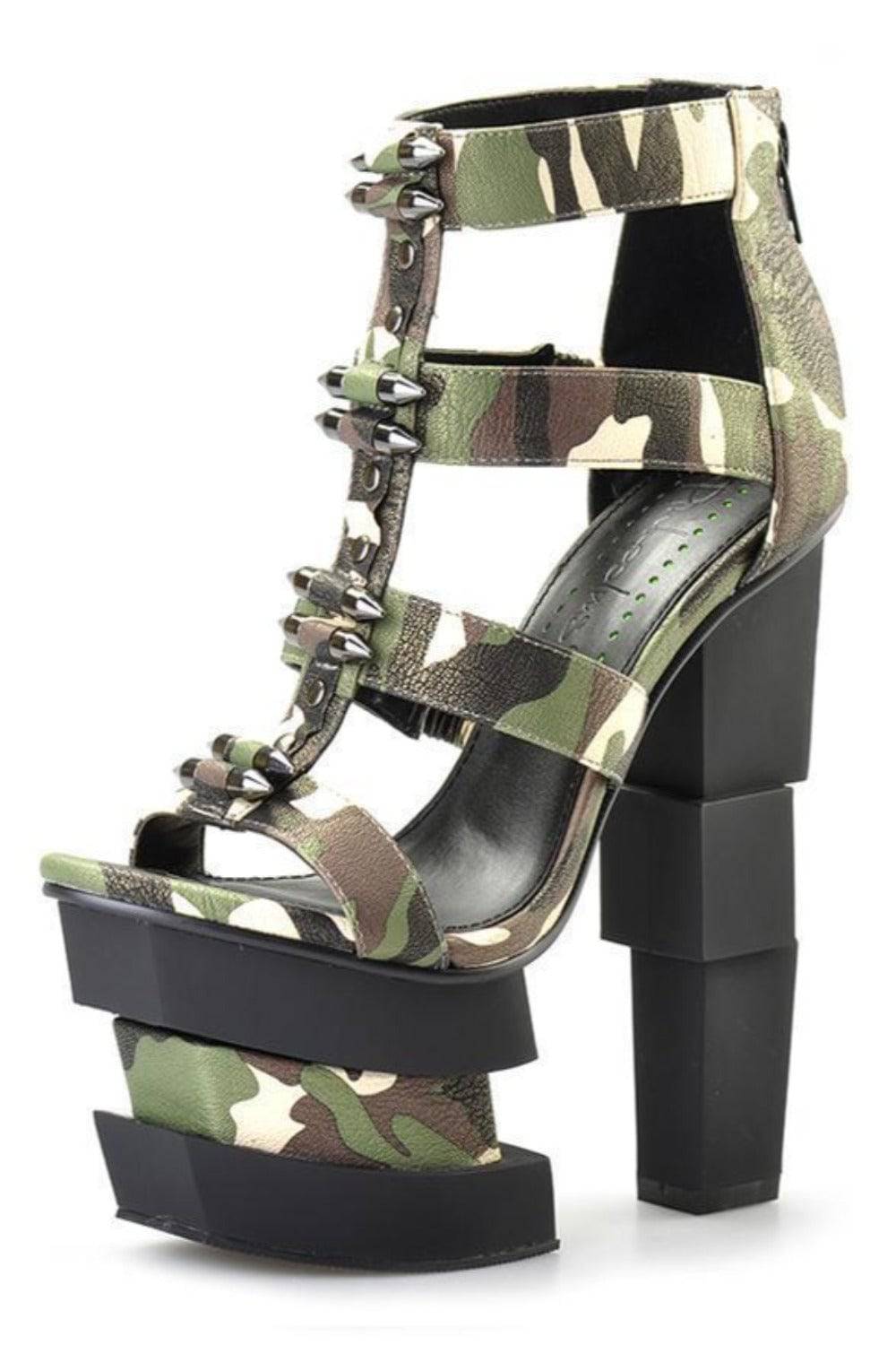 Green Camouflage Platform Heel Sandals - TGC Boutique - Shoes