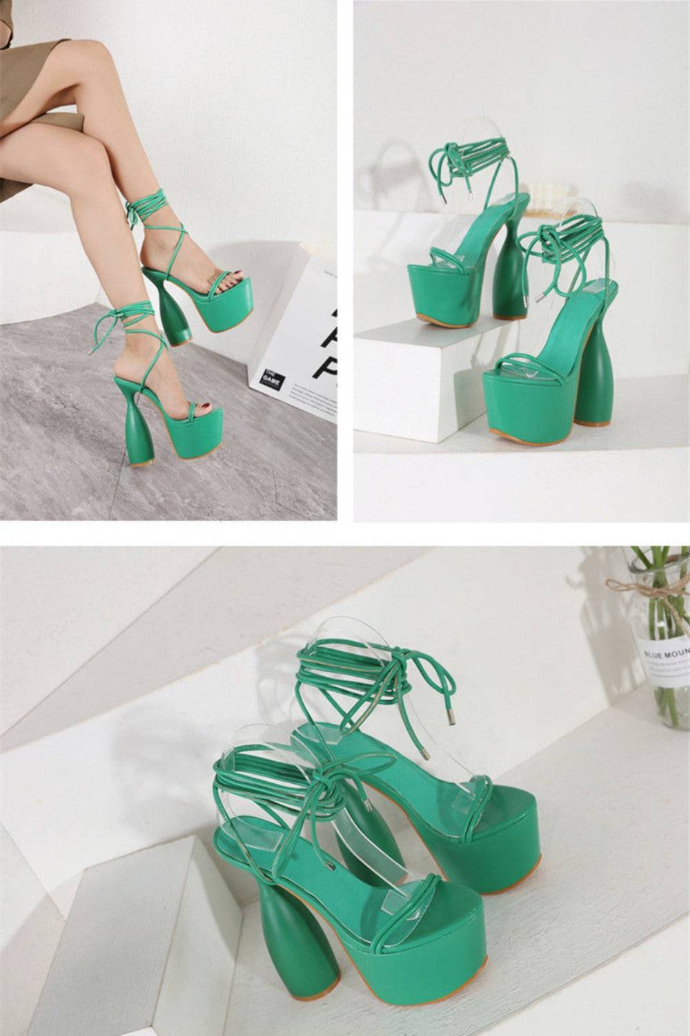 Green Chucky Platform High Heel Sandals - TGC Boutique - Shoes