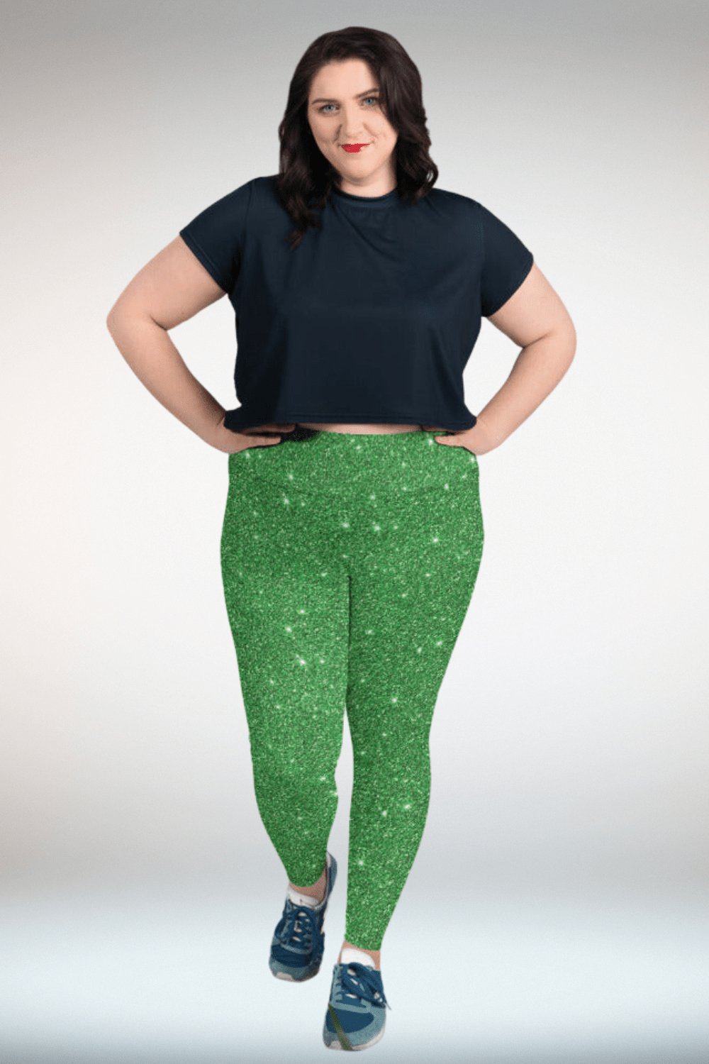 Green Glitter Print Plus Size Leggings - TGC Boutique - Leggings