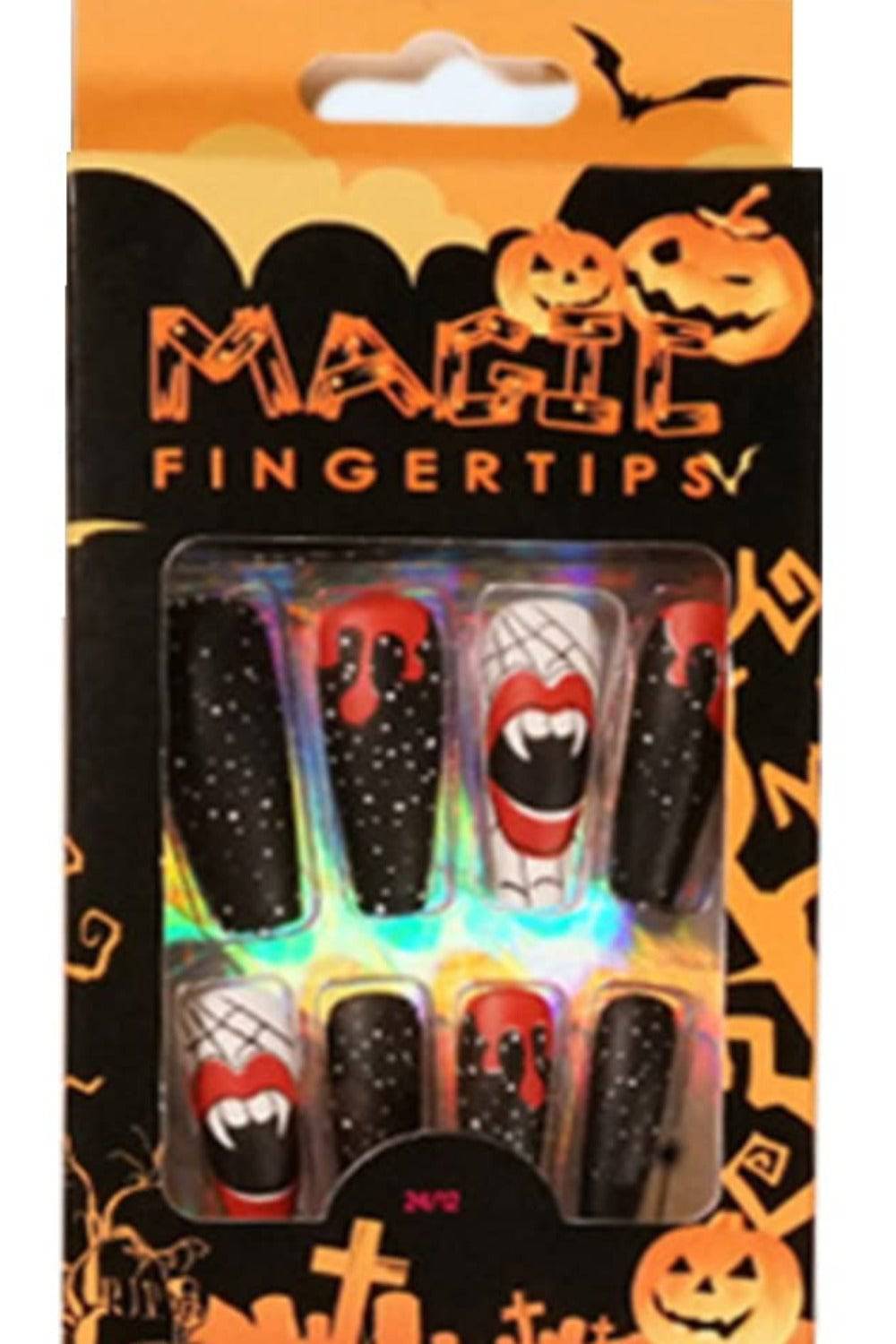 Halloween Press On Nails Black & White Vampire Blood Coffin Tip Nail Kit - TGC Boutique - Halloween Press On Nails