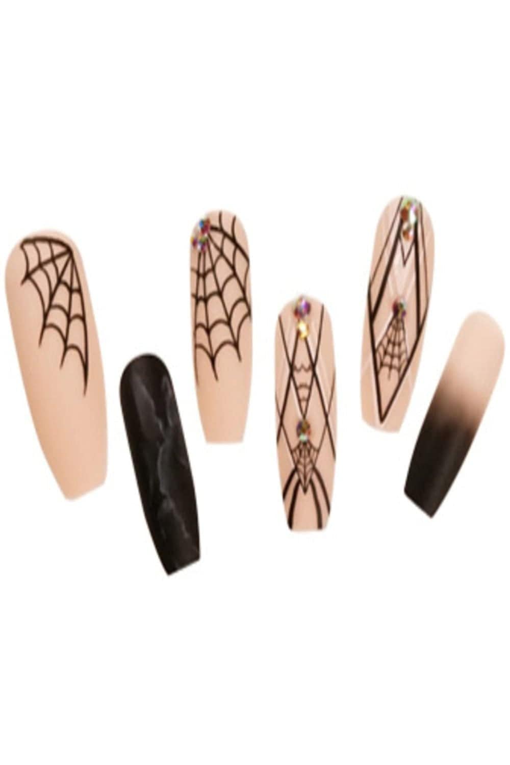Halloween Spider Web Coffin Tip Press On Nails Kit - TGC Boutique - Halloween Press On Nails