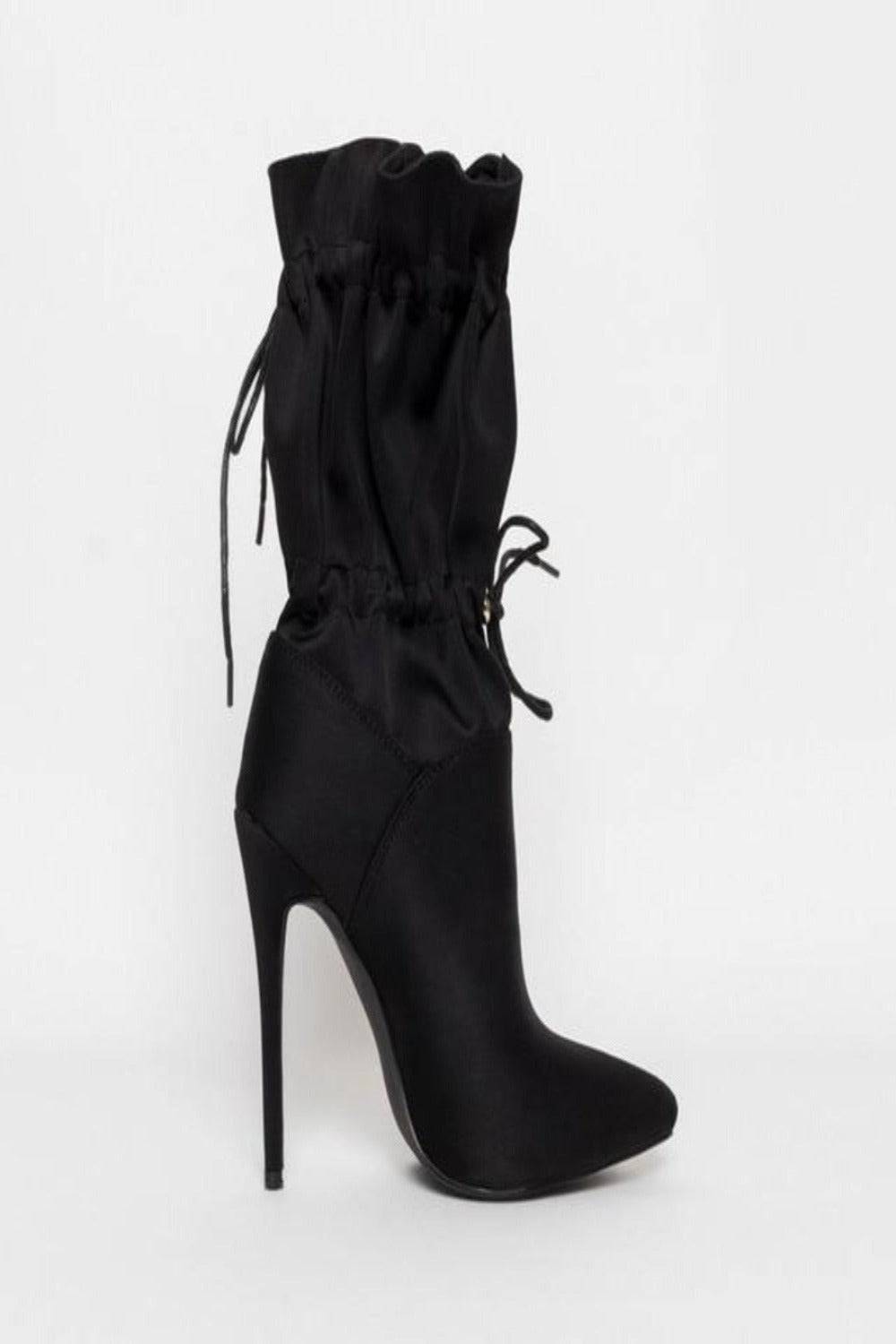 Handmade Camo Lace Up Stiletto High Heel Black Ankle Boots - TGC Boutique - High Heel Boots