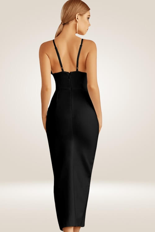 High Slit Black Bodycon Maxi Dress - TGC Boutique - Bodycon Dress