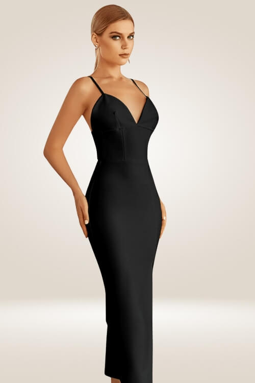 High Slit Black Bodycon Maxi Dress - TGC Boutique - Bodycon Dress