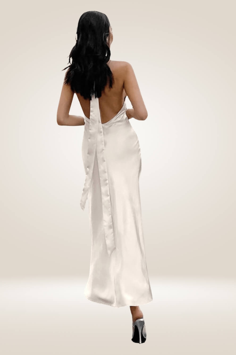 High Slit White Satin Dress - TGC Boutique - Maxi Dress