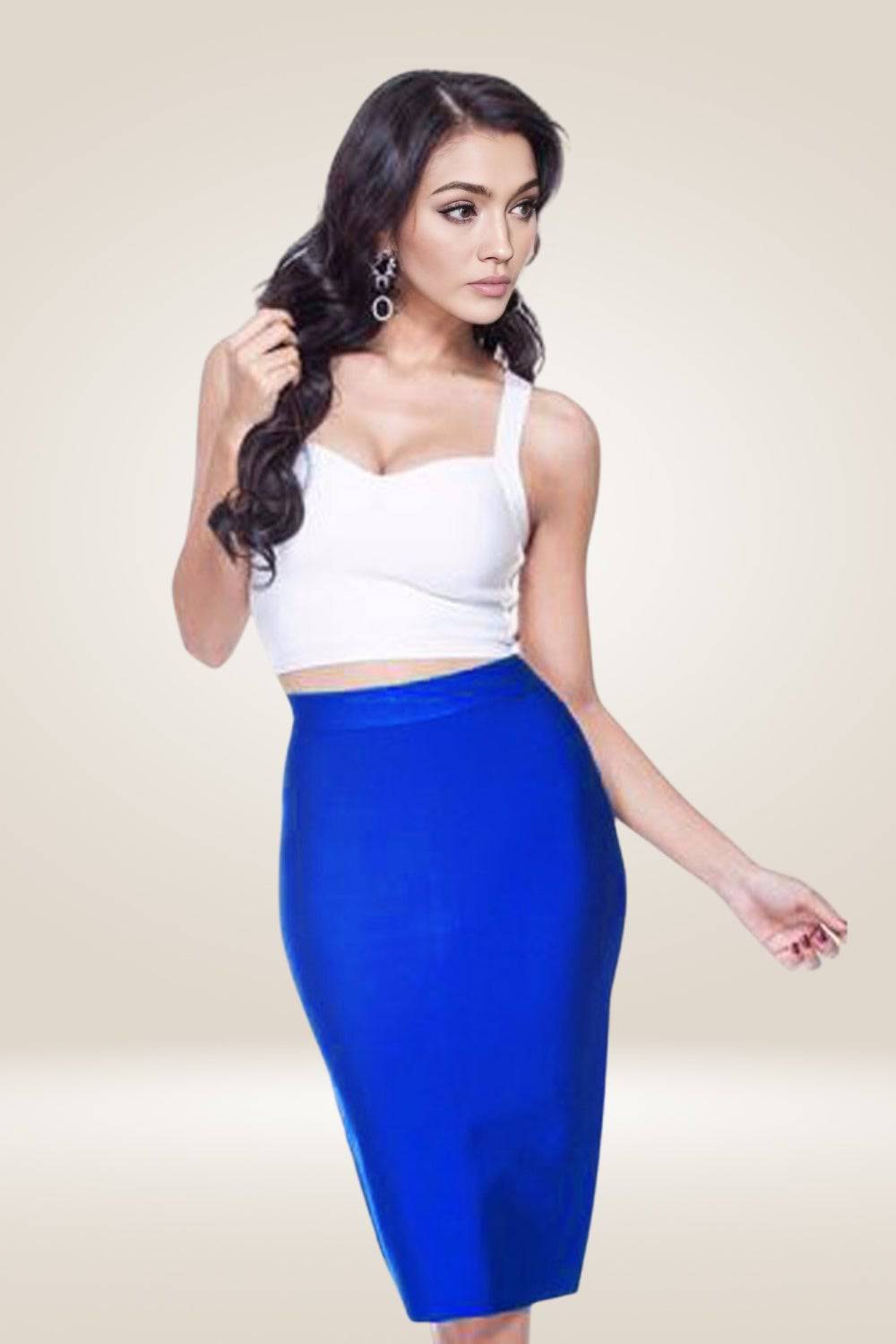 High Waisted Bodycon Blue Skirt - TGC Boutique - Skirt