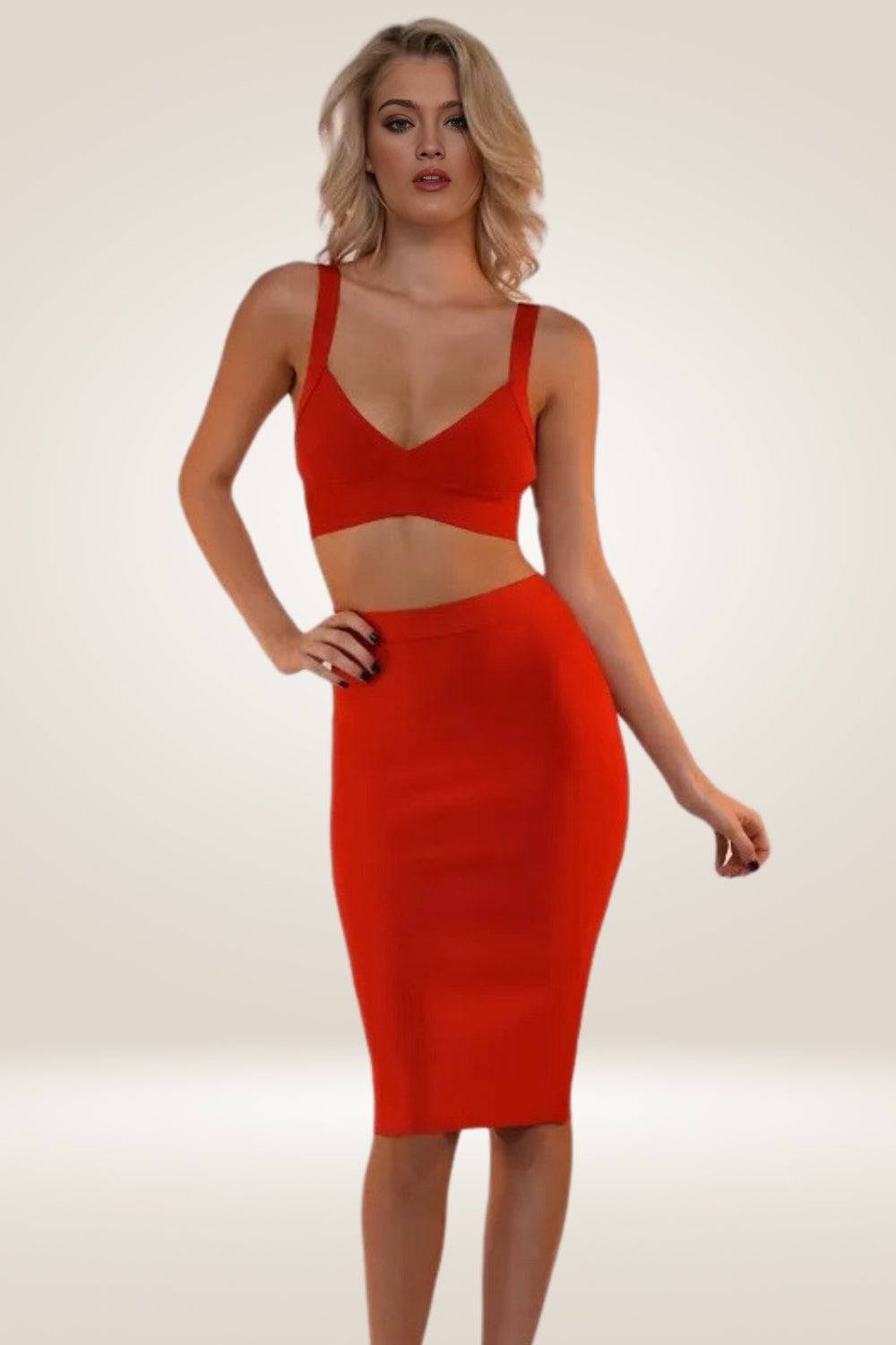 High Waisted Red Midi Skirt - TGC Boutique - Skirt