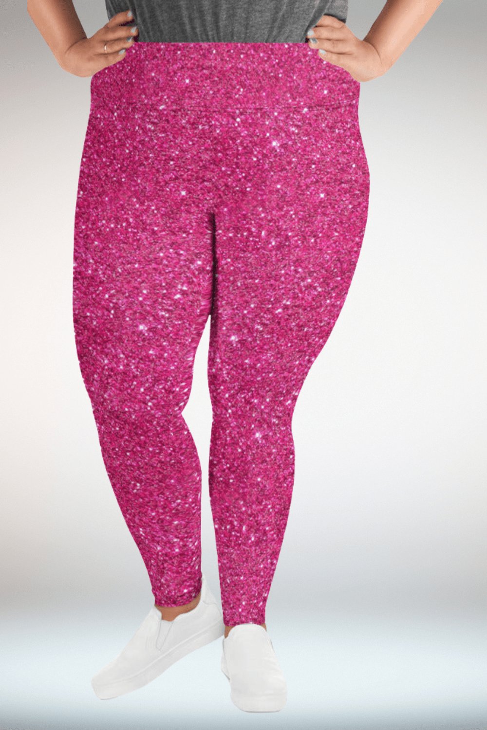 Hot Pink Glitter Print Plus Size Leggings - TGC Boutique - Leggings