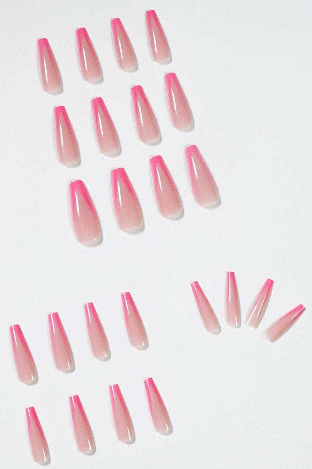 Hot Pink Long Coffin French Tip Press On Nails - TGC Boutique