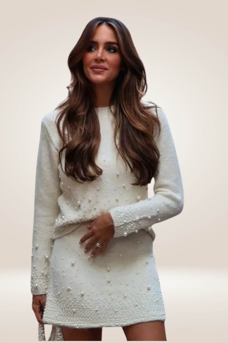 Ivory Pearl Knit Sweater and Skirt Co-ord Set Ivory Pearl Knit Sweater and Skirt Co-ord Set