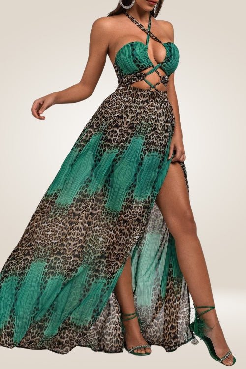 Jennifer Green Leopard Print Cut Out Maxi Dress - TGC Boutique - maxi dress