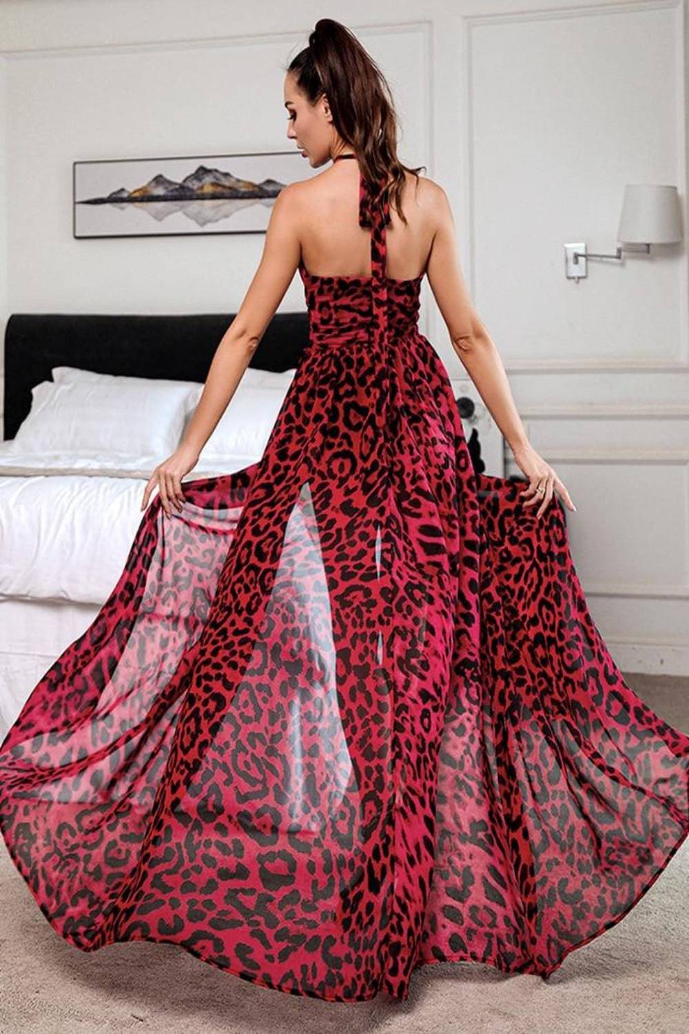 Jennifer Red Leopard Print Cut Out Maxi Dress - TGC Boutique - Leopard Dress