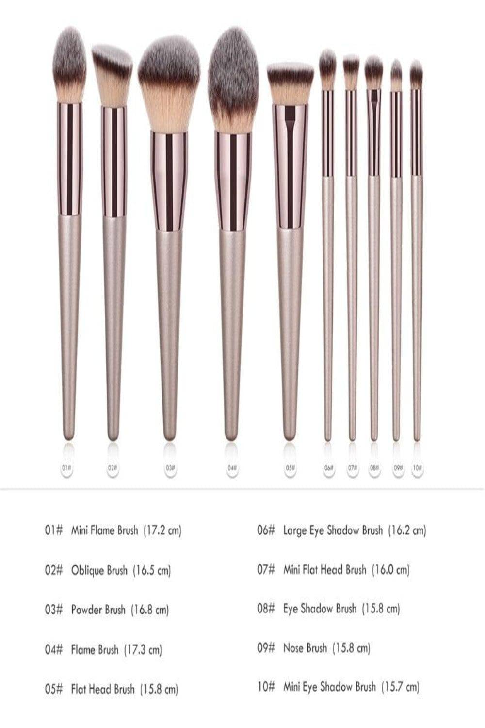 Kabuki Blending Champagne Makeup Brush Set - 10 Pcs - TGC Boutique - Makeup Brush Set