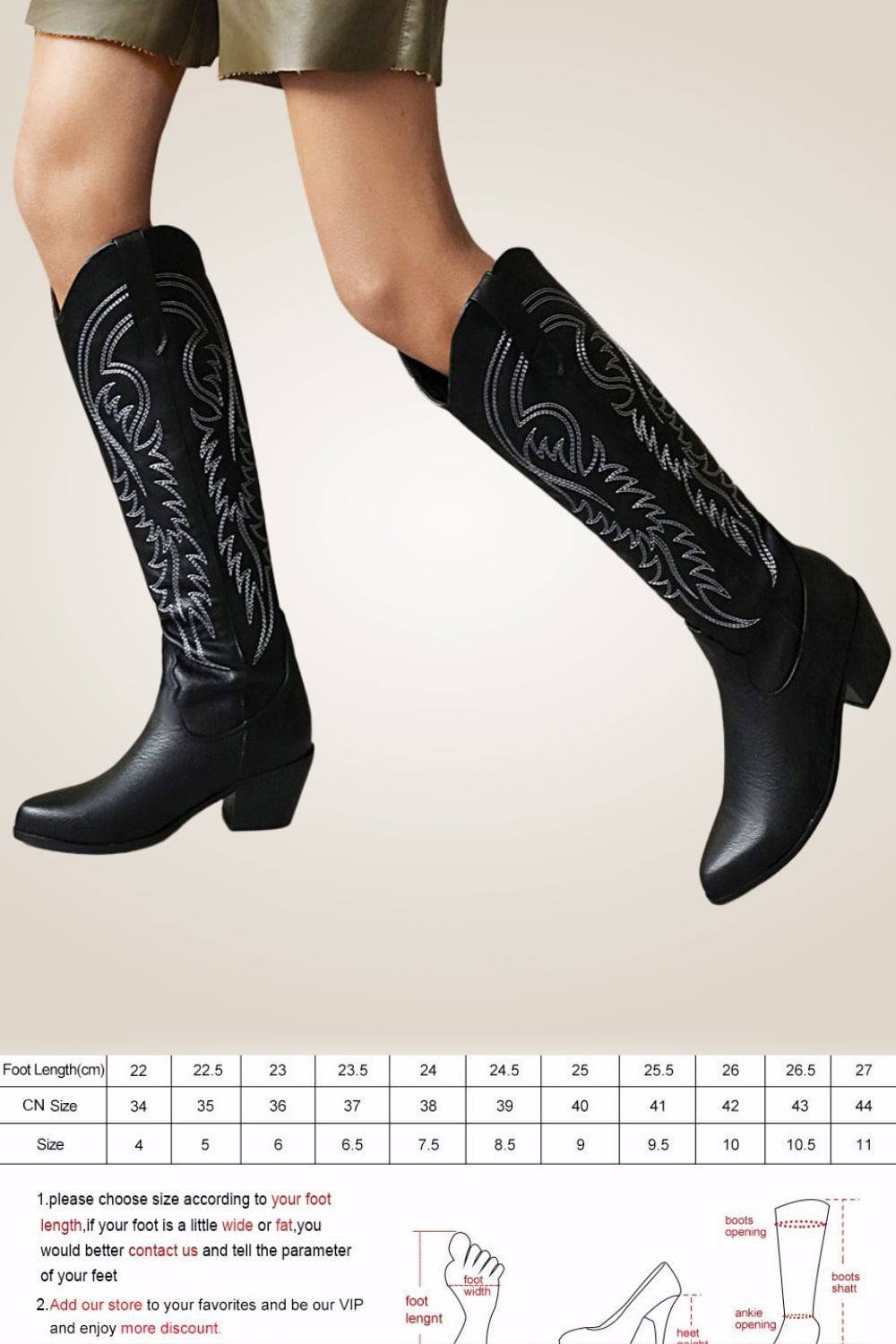 Knee High Black Cowboy Boots - TGC Boutique - Cowboy Boots