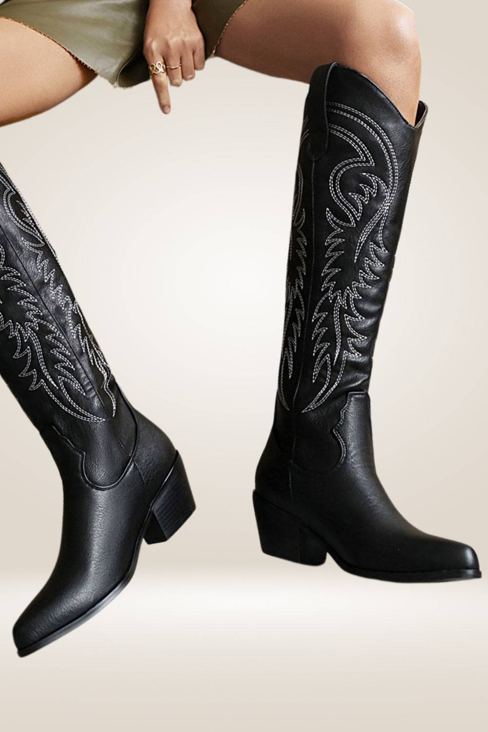 Knee High Black Cowboy Boots - TGC Boutique - Cowboy Boots