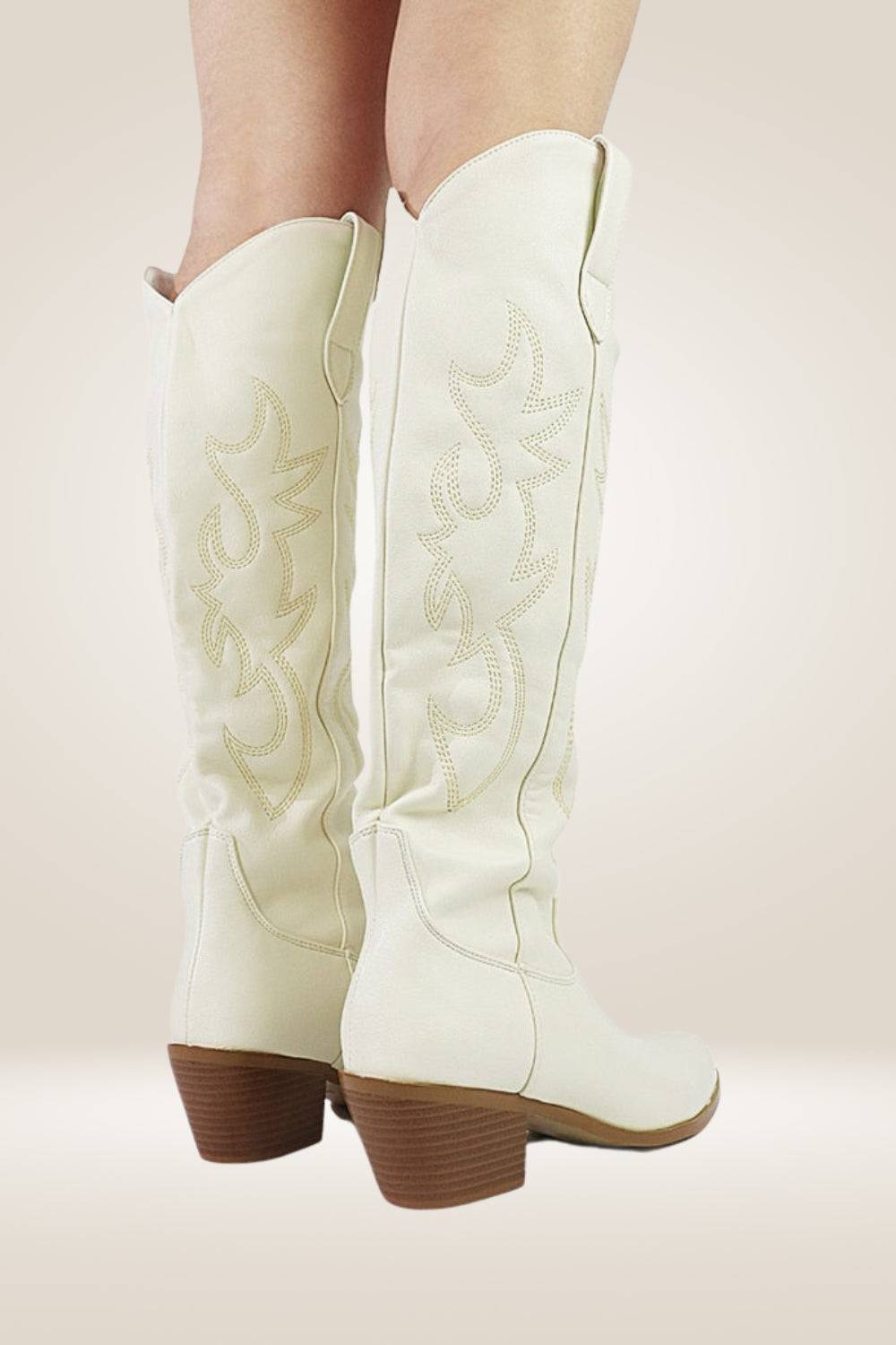 Knee High Cowboy Boots In Beige - TGC Boutique - Cowboy Boots