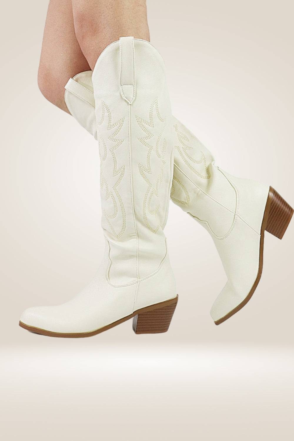 Knee High Cowboy Boots In Beige - TGC Boutique - Cowboy Boots