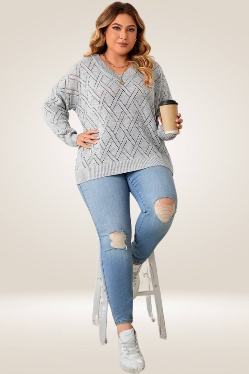 Knitted Gray Plus Size Sweater - TGC Boutique - Sweater