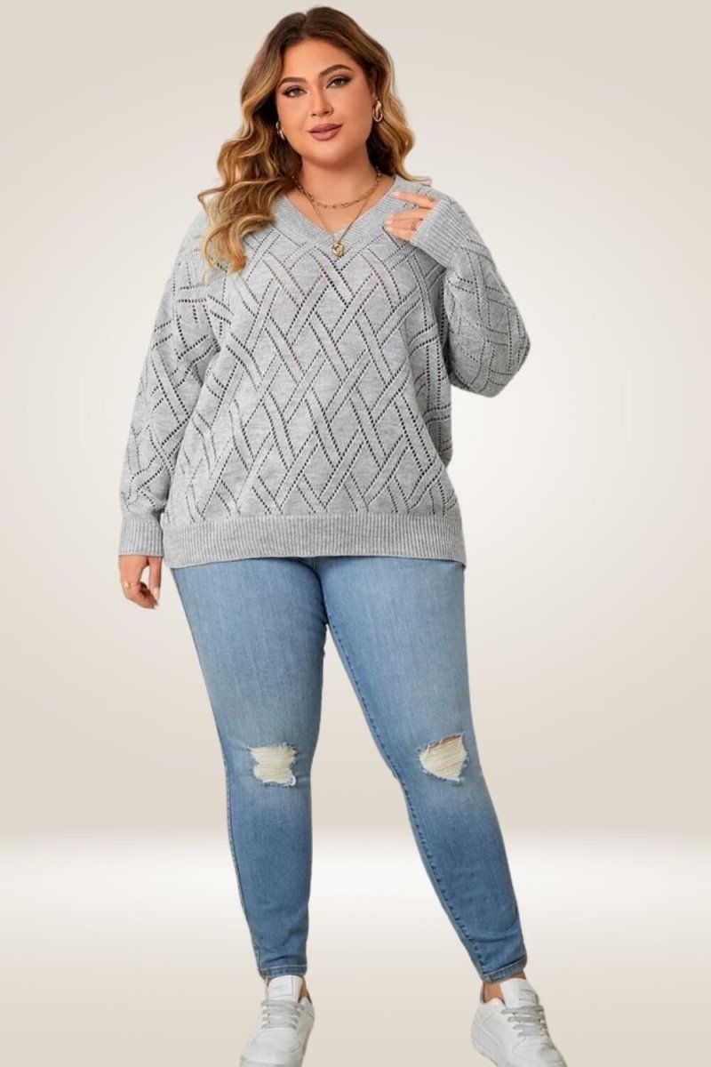 Knitted Gray Plus Size Sweater - TGC Boutique - Sweater